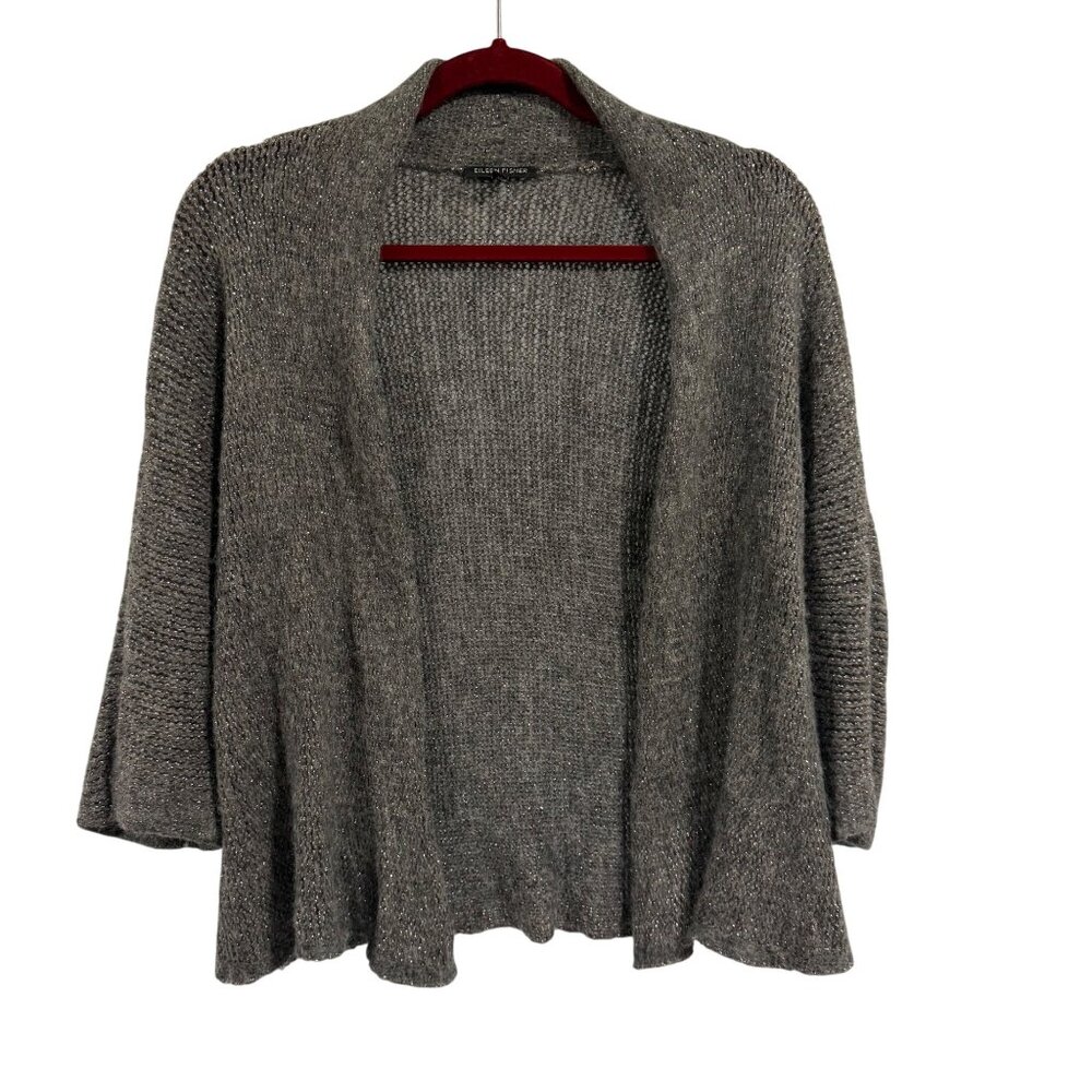 Eileen Fisher Silver Metallic Alpaca Wool Open Sweater Cardigan‎ Size S